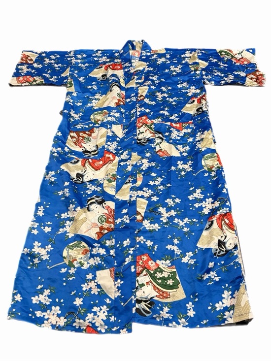 Lotus Other - 70s European Vintage Geisha Cherry Blossom Maxi Kimono Robe (Blue/Multi) L